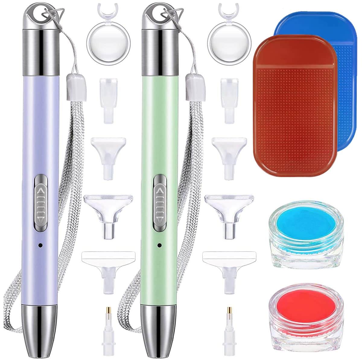 HASTHIP DIY Diamond Painting Accessories, 2 Pieces Diamond Painting Pen LED Drill Pens, 5 Types of Diamond Pick Up Bit (10Pcs), 2 Anti-Slip Mats, 2 Wax Organizer Storage Cases for DIY Painting Craft HASTHIP DIY Diamond Painting Accessories, 2 Pieces Diamond Painting Pen LED Drill Pens, 5 Types of Diamond Pick Up Bit (10Pcs), 2 Anti-Slip Mats, 2 Wax Organizer Storage Cases for DIY Painting Craft